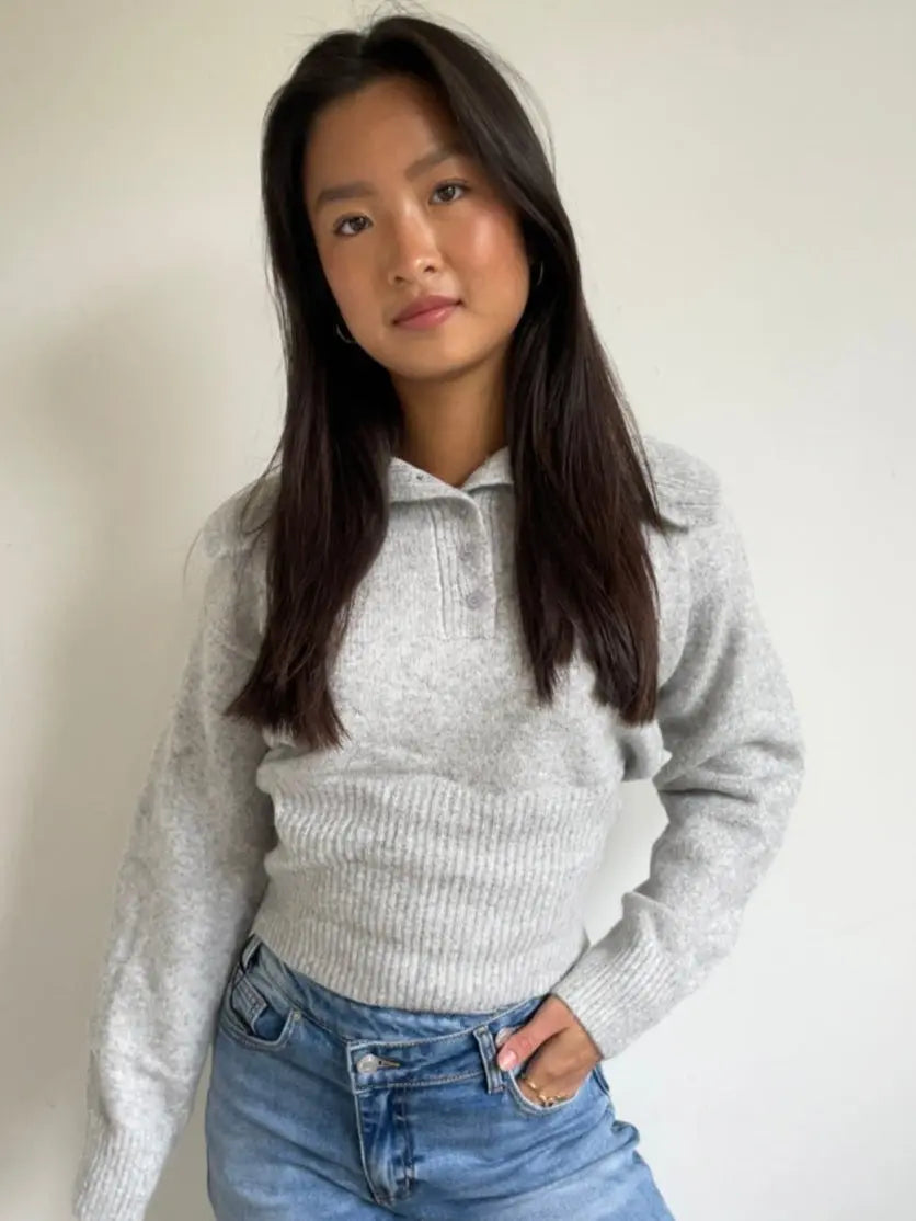 Soft Polo Knit Light Grey - By Juulz Fashion