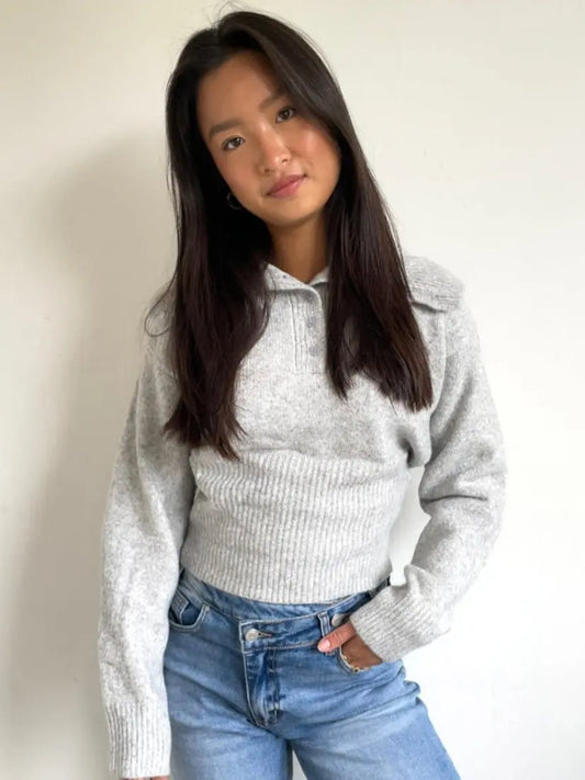 Soft Polo Knit Light Grey - By Juulz Fashion