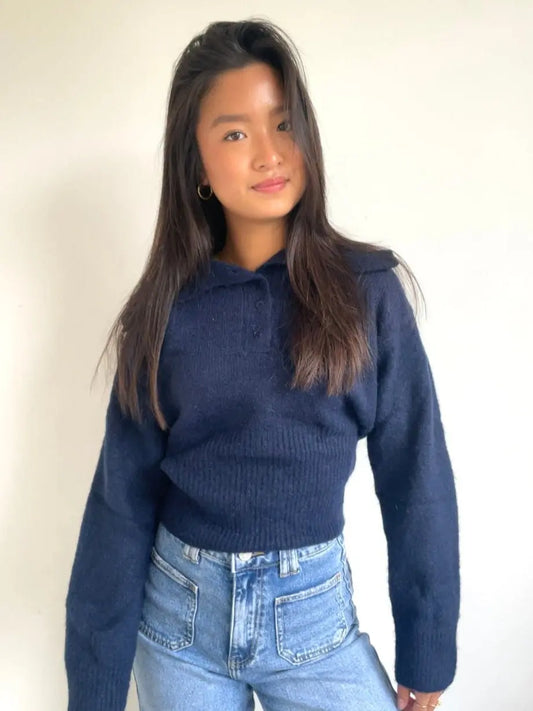Soft Polo Knit Navy - By Juulz Fashion