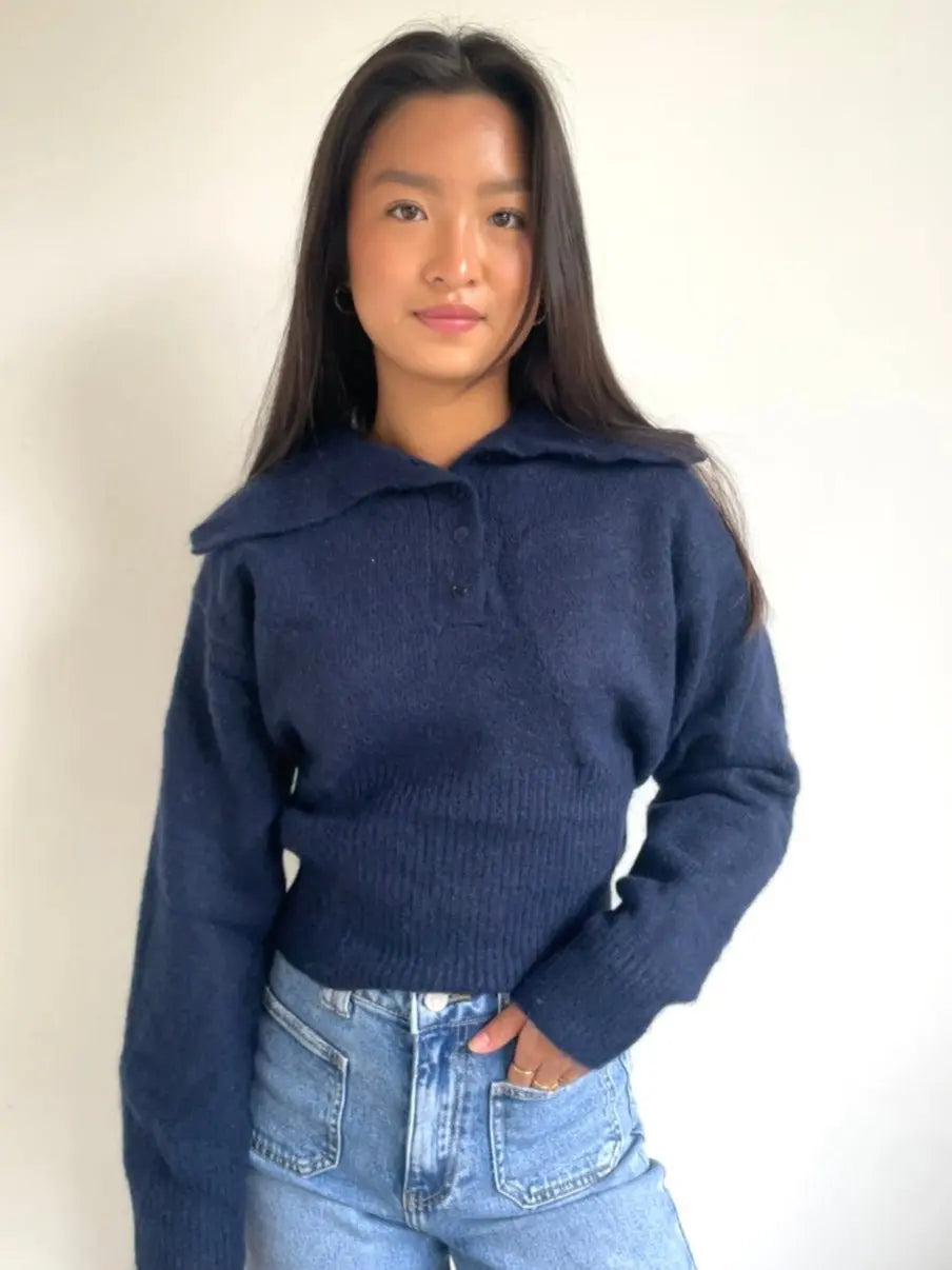Soft Polo Knit Navy - By Juulz Fashion